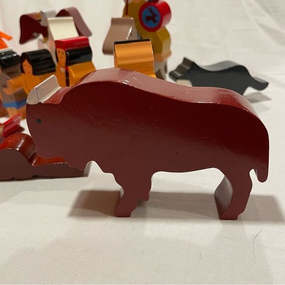 Hand painted indigenous American scene with Animals canoe teepee Buffalo eagle - Picture 7 of 16